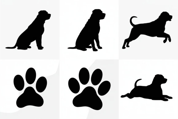 Black Dog Silhouettes and Paw Prints