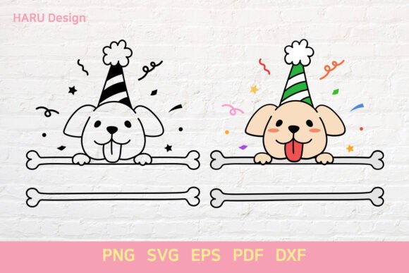 Colorful Birthday Happy Dog Outline Bone Embroidery