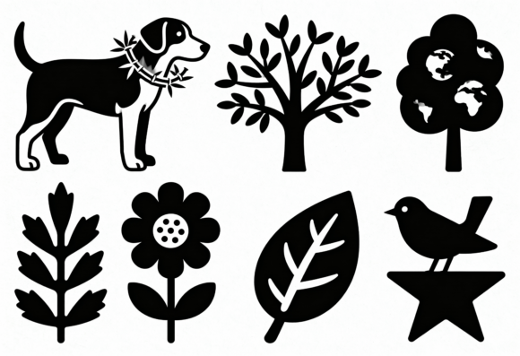 Cute Dog Bird Tree Flower Leaf Earth Embroidery Design