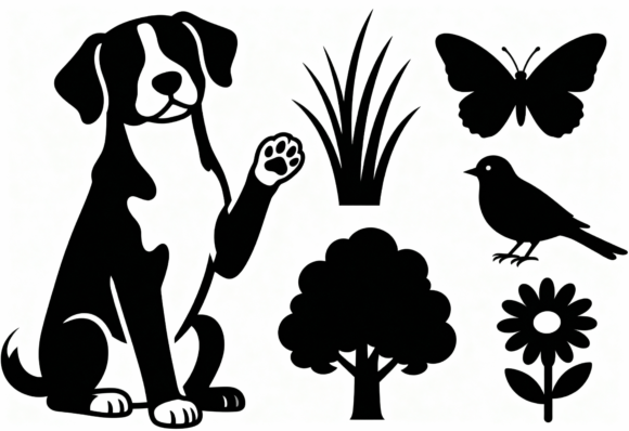 Cute Dog Butterfly Bird Tree Flower Embroidery Design