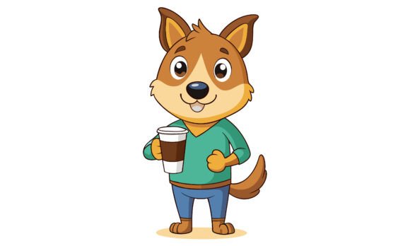 Dog Cartoon Drinking Coffee Cup