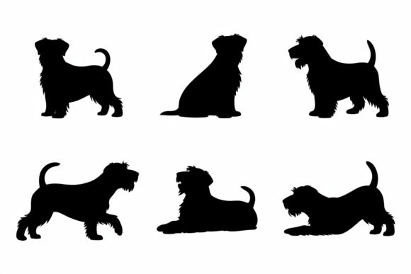 Dog Silhouette Poses Black and White
