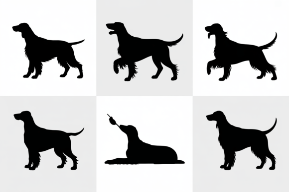English Setter Dog Silhouette Poses Set