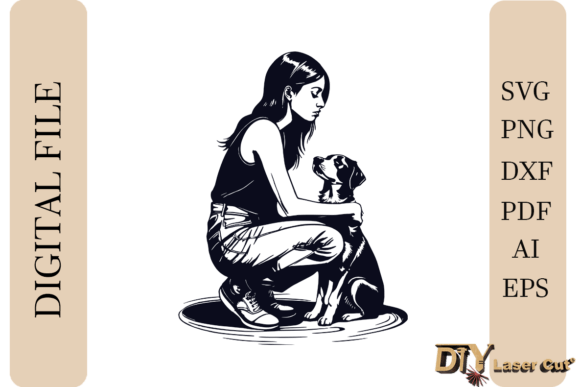 Girl with Dog for Engraving, Printing