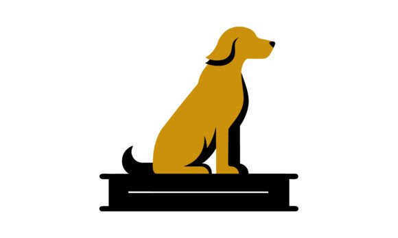 Golden Dog Silhouette Sitting on Black