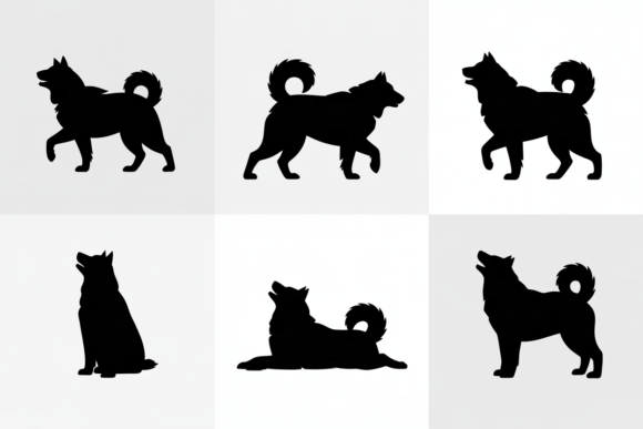 Silhouettes of a Siberian Husky Dog