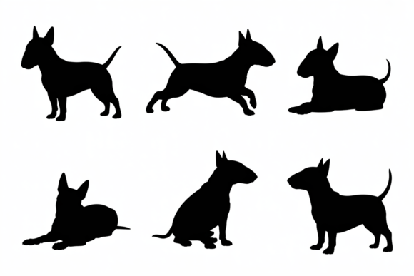 Silhouettes of Bull Terrier Dog Poses